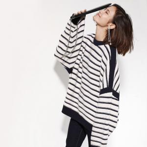 Street Style Striped Oversized Sweater Bat Sleeve Woolen Korean Sweater