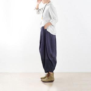 New Arrival Loose Cotton Linen Pants Jacquard Harem Trousers