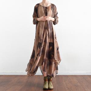 High-Quality Flouncing Printing Silk Dress Beautiful Two-Pieces Dress