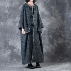 Winter Fashion Big Buttons Gray Coat Fringed Edges Plus Size Coat For Woman