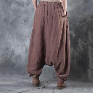 Special Design Patchwork Harem Pants Loose Linen Trousers