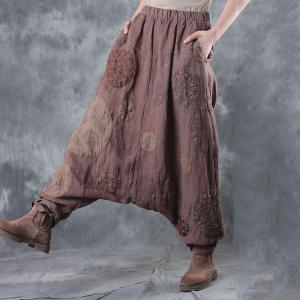 Special Design Patchwork Harem Pants Loose Linen Trousers