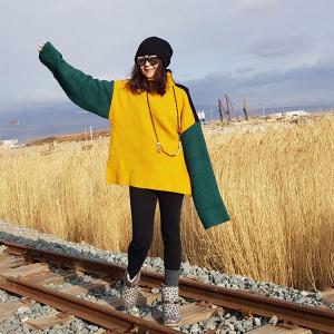 Yellow Contrast Turtleneck Sweater Korean Fashion Oversized Sweater