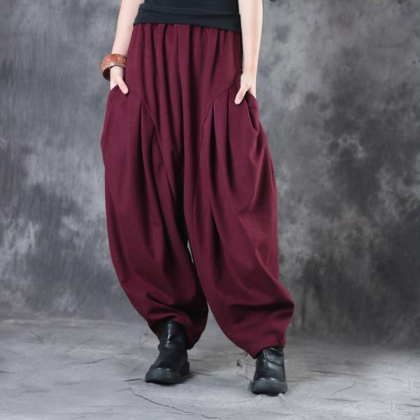 Elastic Waist Pleated Balloon Pants Womans Thick Yoga Trousers