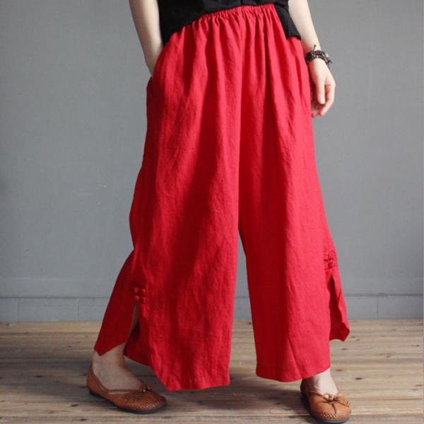 Chinese Buttons Loose Vintage Pants Casual Wide Leg Trousers