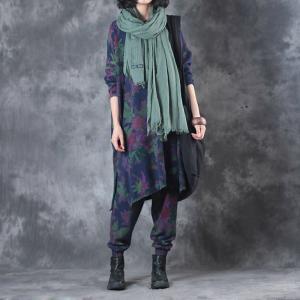 Resort Fashion Flowers Prints Senior Womans Pullover with Knitting Pants