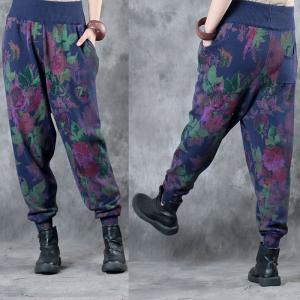Resort Fashion Flowers Prints Senior Womans Pullover with Knitting Pants