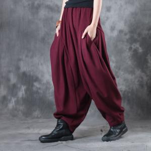 Elastic Waist Pleated Balloon Pants Womans Thick Yoga Trousers