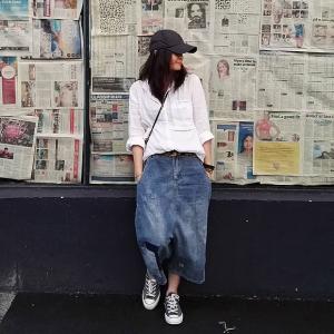 Blue Contrast Patchwork Baggy Jeans Fashion Cotton Ripped Jeans