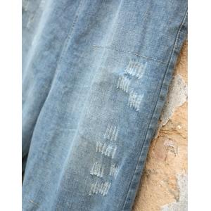 Blue Contrast Patchwork Baggy Jeans Fashion Cotton Ripped Jeans