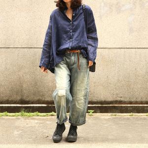 Street Style Patchwork Wide Leg Jeans Loose Straight-Leg Pants