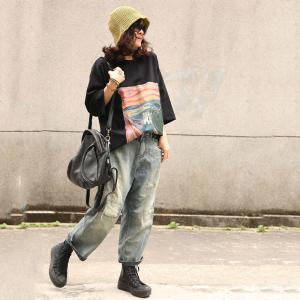 Street Style Patchwork Wide Leg Jeans Loose Straight-Leg Pants
