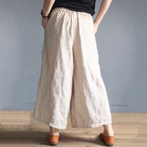 Spring Fashion Cotton Linen Pants Embroidered Wide Leg Trousers