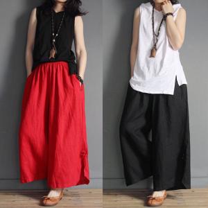 Chinese Buttons Loose Vintage Pants Casual Wide Leg Trousers