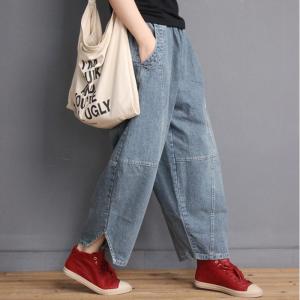 Color Fading Edge Slits Fashion Jeans Womans Cotton Baggy Jeans