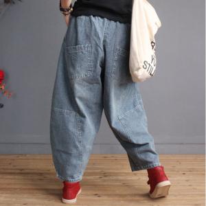 Color Fading Edge Slits Fashion Jeans Womans Cotton Baggy Jeans