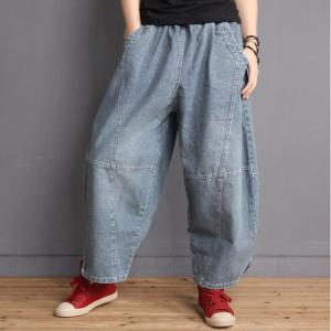 Color Fading Edge Slits Fashion Jeans Womans Cotton Baggy Jeans