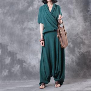 Special V-Neck Silk Top with Casual Green Designer Palazzo Pants