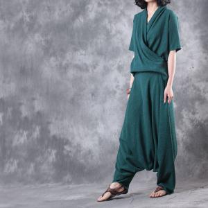 Special V-Neck Silk Top with Casual Green Designer Palazzo Pants