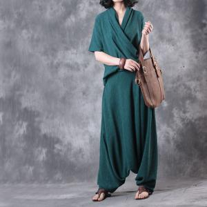 Special V-Neck Silk Top with Casual Green Designer Palazzo Pants