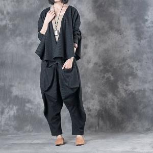 Pinstriped Draped Black Designer Blazers with Baggy Genie Pants