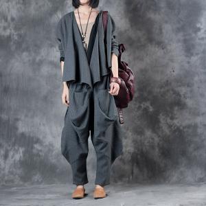 Original Design Woolen Short Blazers with Loose Gray Harem Pants