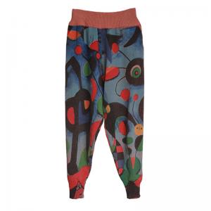 Artistic Prints Loose Cotton Linen Pants Womans Knitting Trousers