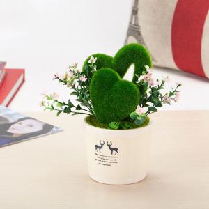 Artificial Heart Shaped Grass Silk Flowers Bouquet with Vase