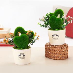 Artificial Heart Shaped Grass Silk Flowers Bouquet with Vase