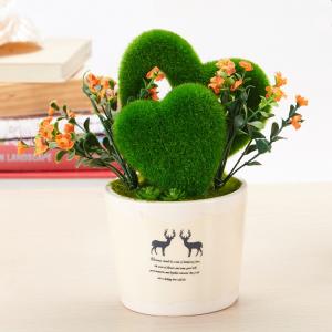 Artificial Heart Shaped Grass Silk Flowers Bouquet with Vase