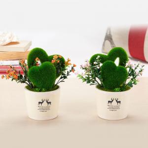 Artificial Heart Shaped Grass Silk Flowers Bouquet with Vase