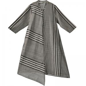 Loose-Fitting Striped Asymmetric Dress Silk Linen Casual Shirt Dress