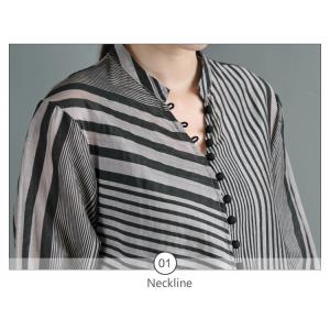 Loose-Fitting Striped Asymmetric Dress Silk Linen Casual Shirt Dress