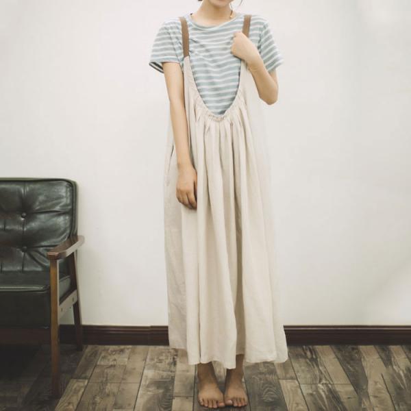 Beach Style Linen Loose Sundress Open Back Holiday Maxi Dress