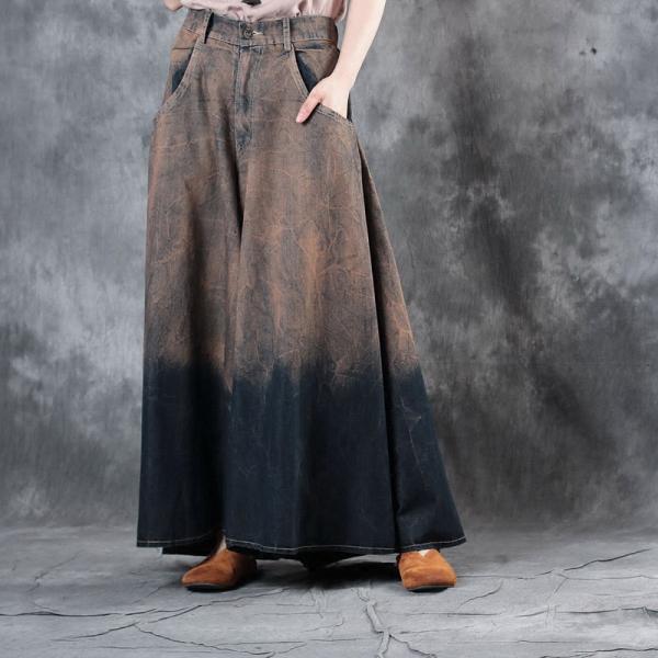 Coffee Contrast Retro Streetwear Fashion Wide Leg Jeans for Woman