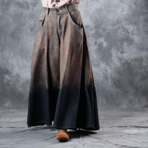 Coffee Contrast Retro Streetwear Fashion Wide Leg Jeans for Woman