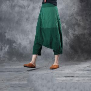 Original Vintage Linen Cropped Pants Designer Green Harem Trousers