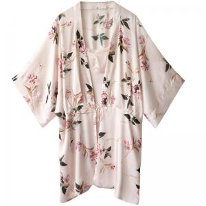 Beautiful Printing Tied Robe with Sexy Camisole Sleepwear and Pants