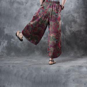 Over50 Style Printing Vintage Designer Blouse with Wide Leg Trousers