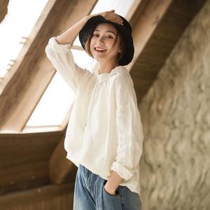 Korean Style Cotton Linen Oversized Shirt Beige Plus Size Tunic