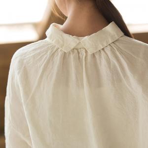 Korean Style Cotton Linen Oversized Shirt Beige Plus Size Tunic