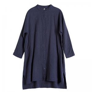 BF Style Linen Pinstriped Shirt Dress Casual Knee Length Dress