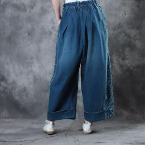 Retro Style Distressed Boyfriend Jeans Womans Wide Leg Jeans