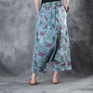 Casual Style Cotton Harem Pants Womans Floral Trousers