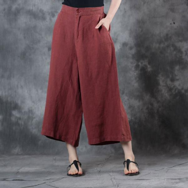 Linen Wide Leg Trousers Womans Gaucho Pants