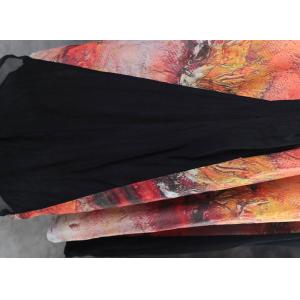 Vintage Printing Silk Sleeve Ramie Dress Senior Woman Loose Clothing