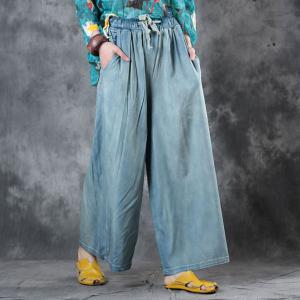 Street Style Soft Denim Pants Summer Wide Leg Jeans for Woman