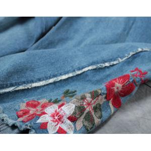 Chinese Buttons Rose Embroidered Jeans Vintage Wide Leg Jeans