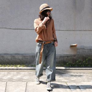 Summer Fashion Womans Baggy Jeans Soft Cotton Jeans with Belts