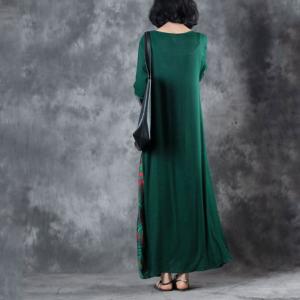 Bamboo Leaf Front Slit Green Dress Loose Draped Maxi Dress